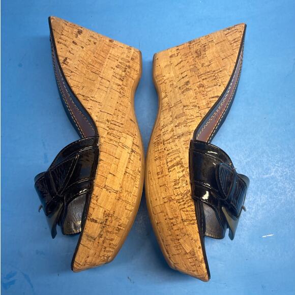 Francesco Morichetti Cork Wedge Black Leather Sandals Size 38 US 6 6.5 - Picture 7 of 12